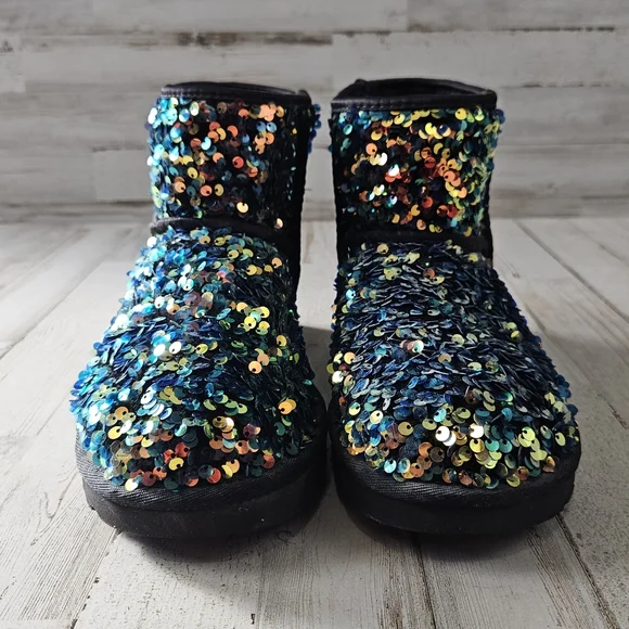 UGG Classic Mini Stellar Sequin 1112515 Black Multi Color Womens Sz 7 Boots - Picture 3 of 8